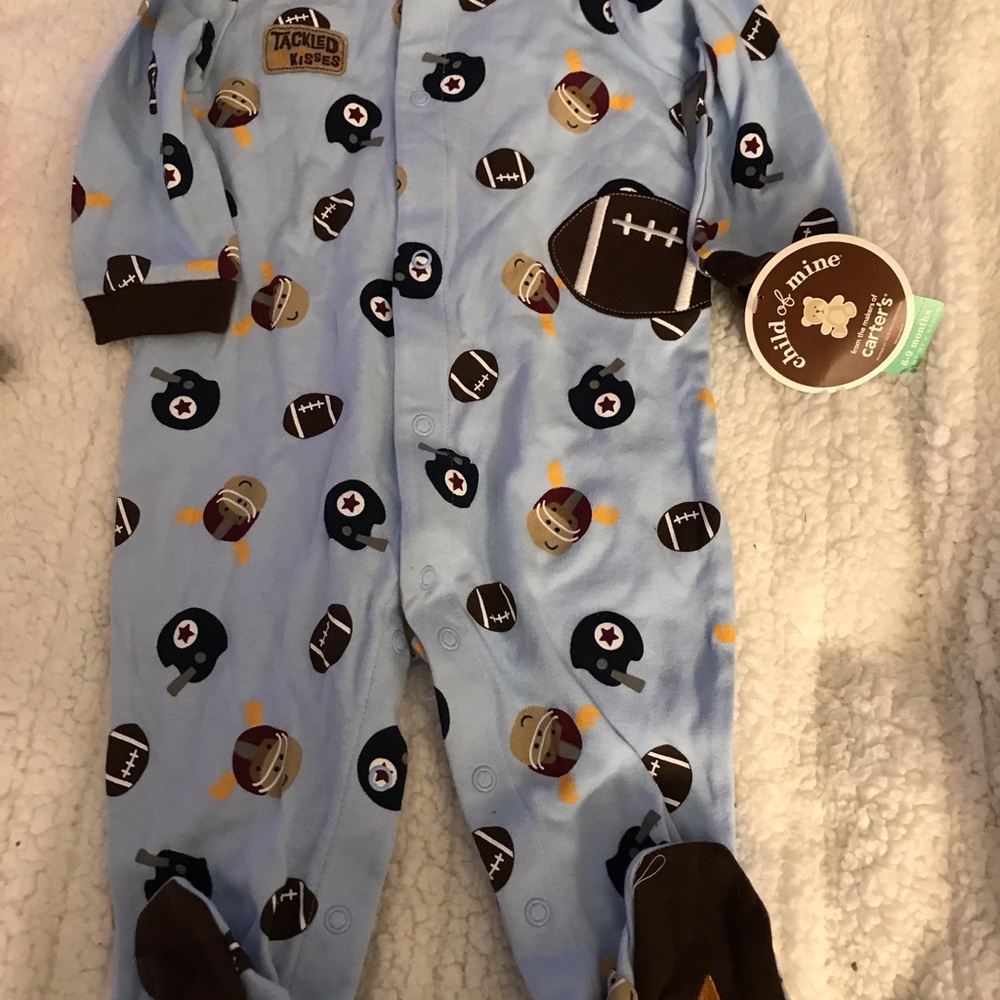 New baby boy clothes the blue football is a 9 mo. The rest are 3-6 mos - Picture 13 of 14